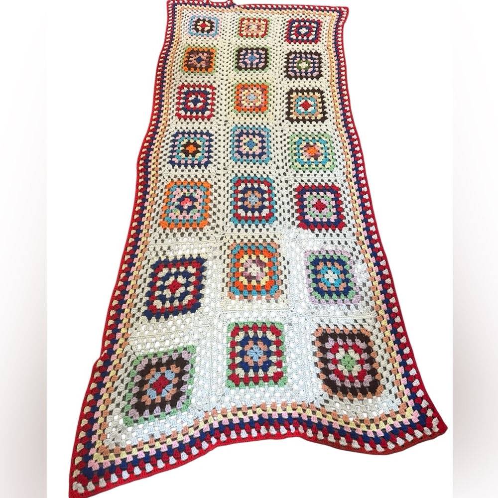 Handmade Crochet Granny Square Throw Blanket Boho Patchwork Afghan 41" X 90"